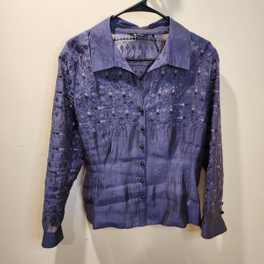Nic + Zoe Purple Long Sleeve Embellished Lyocell Button Down Shirt Size 10 - Picture 6 of 14